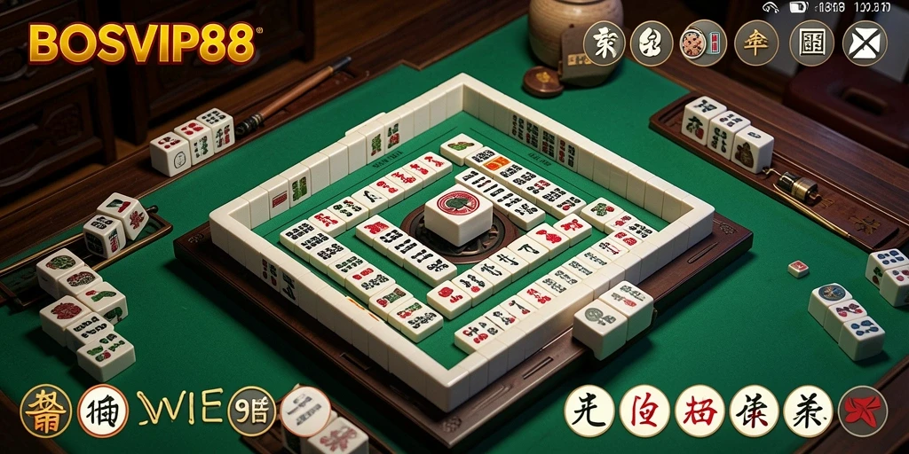 Tangkapan layar permainan <strong>BOSVIP88</strong> menunjukkan aksi seru dalam Mahjong.