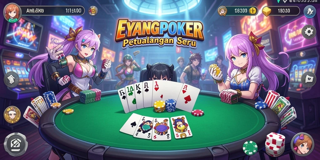 Gameplay menarik EYANGPOKER dengan karakter anime yang memukau.