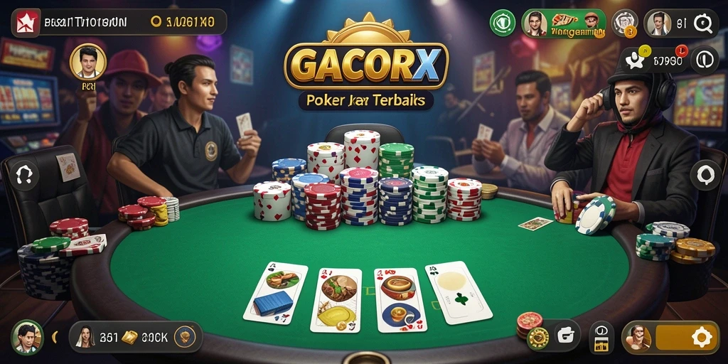 Screenshot GACORX menampilkan gameplay Poker yang mendebarkan.