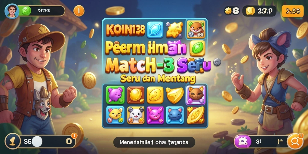 Tampilan gameplay KOIN138 dengan koin berwarna-warni dan tantangan seru.