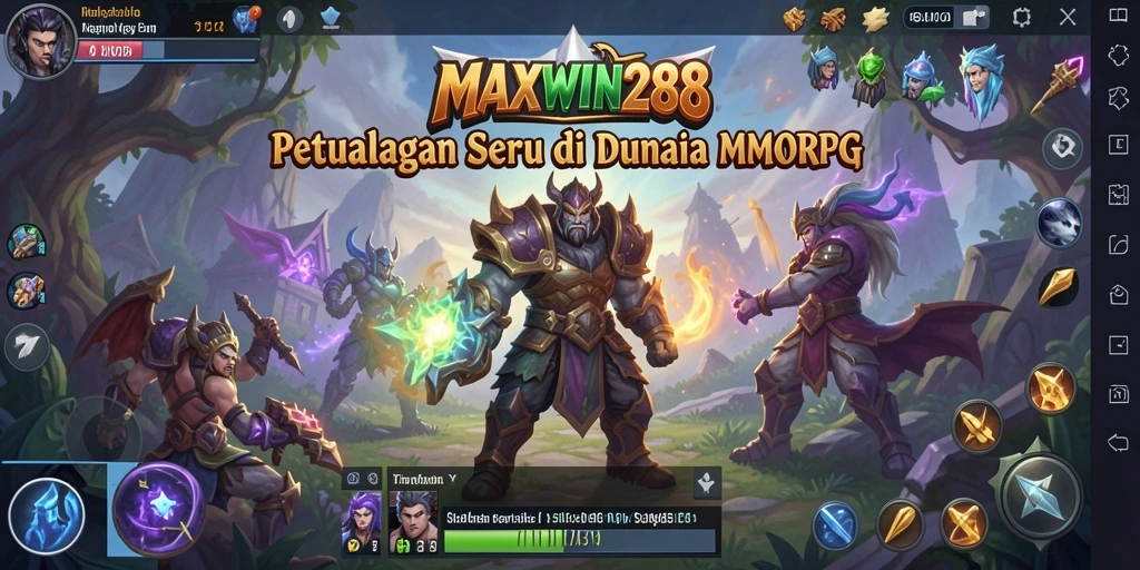 Screenshot gameplay <strong>MAXWIN288</strong> yang menampilkan pertempuran epik di dunia fantasi.