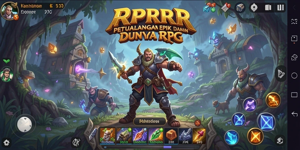 Screenshot gameplay RPRR menampilkan pertempuran epik di dunia fantasi.