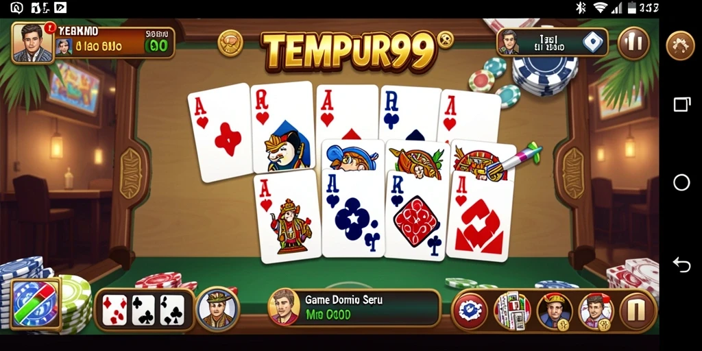 Screenshot gameplay TEMPUR99 yang menampilkan momen seru bermain domino.