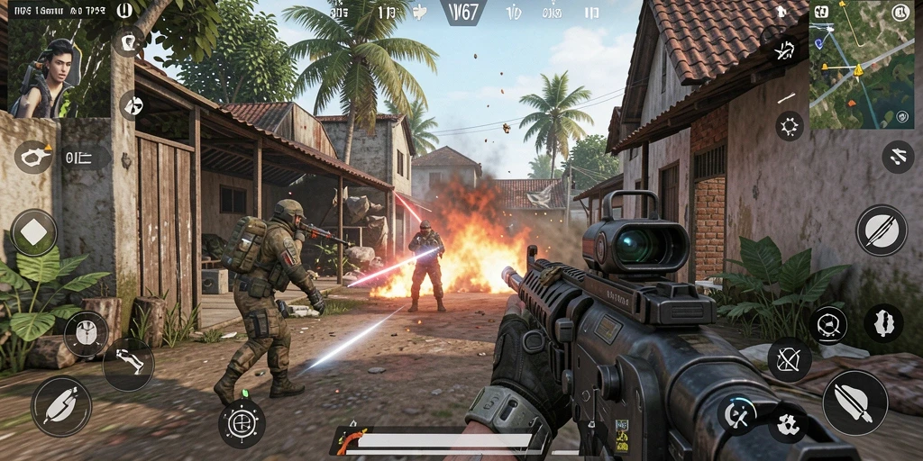 Tangkapan layar utama W67 menampilkan pertempuran seru dalam gaya TPS.