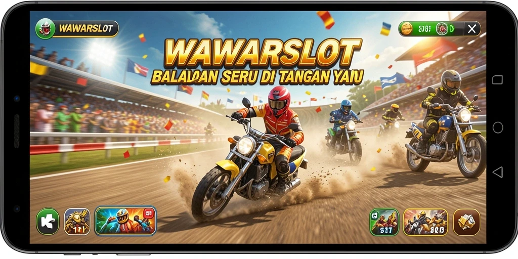 Screenshot utama WAWARSLOT menampilkan aksi balap yang mendebarkan.